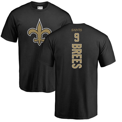 Men New Orleans Saints Black Drew Brees Backer NFL Football #9 T Shirt->new orleans saints->NFL Jersey
